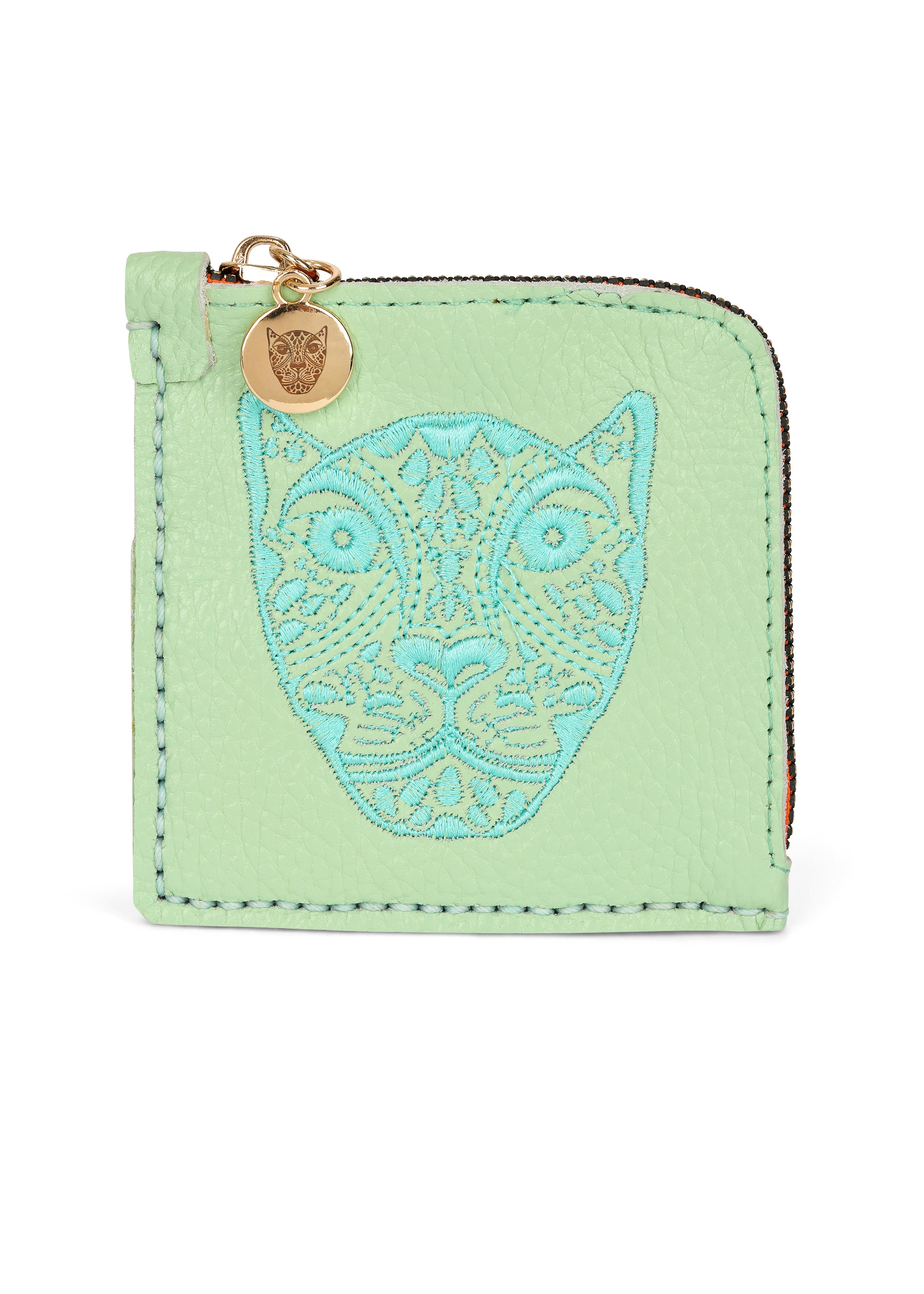 LOLA Y TULA Jaguar Embroidered Zip Around Wallet Mint — main product shot