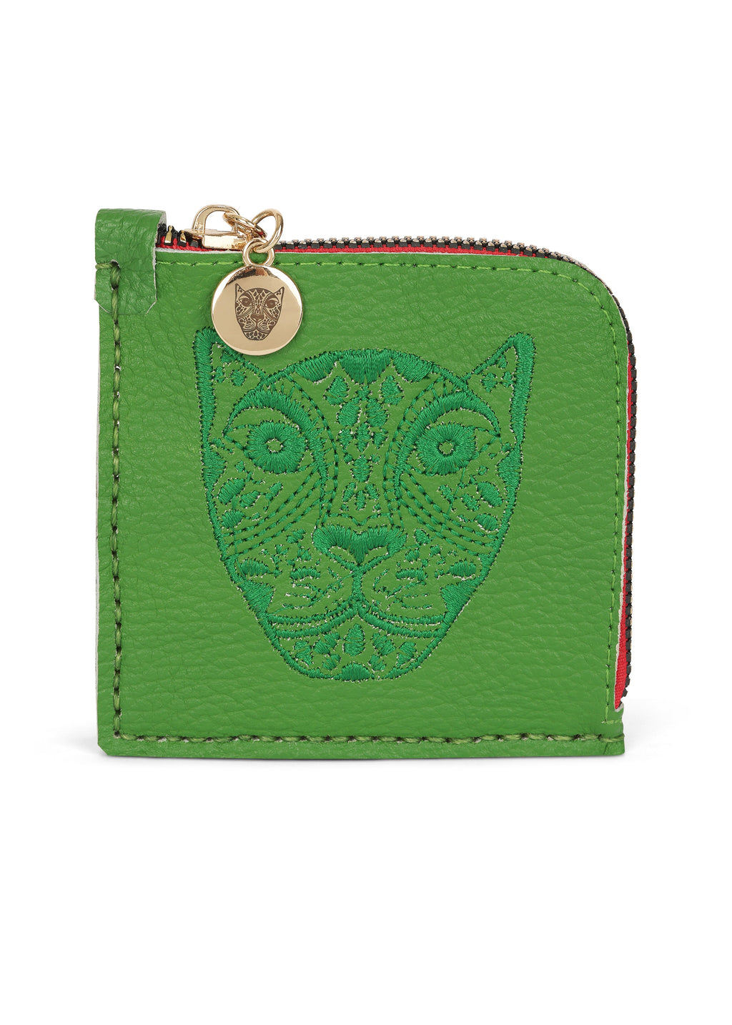LOLA Y TULA Jaguar Embroidered Zip Around Wallet Green — main product shot