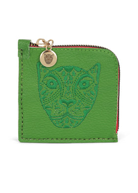 Jaguar Embroidered Zip Around Wallet Green