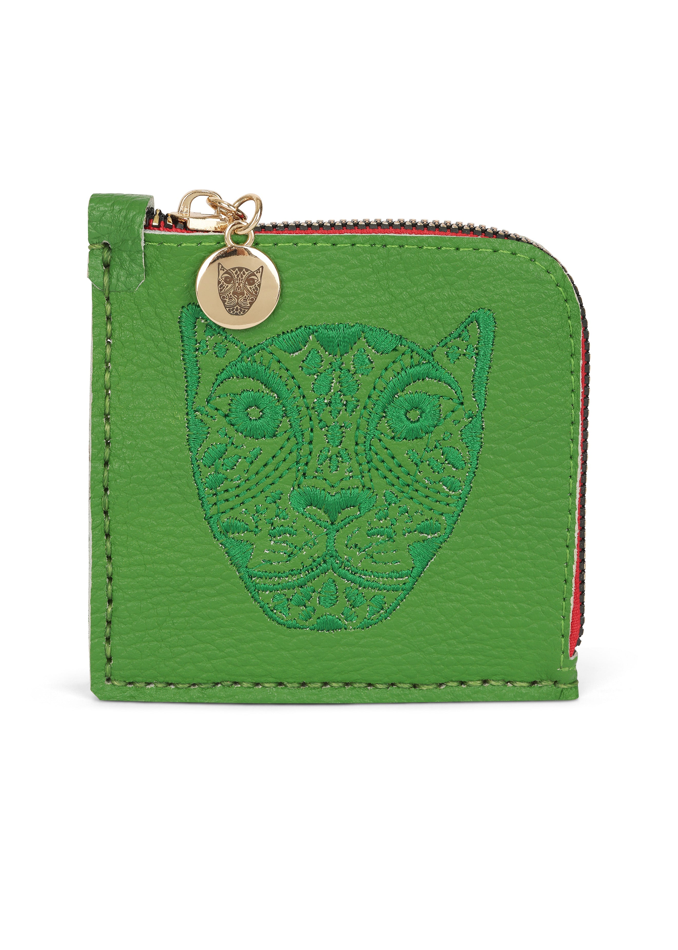 LOLA Y TULA Jaguar Embroidered Zip Around Wallet Green — main product shot