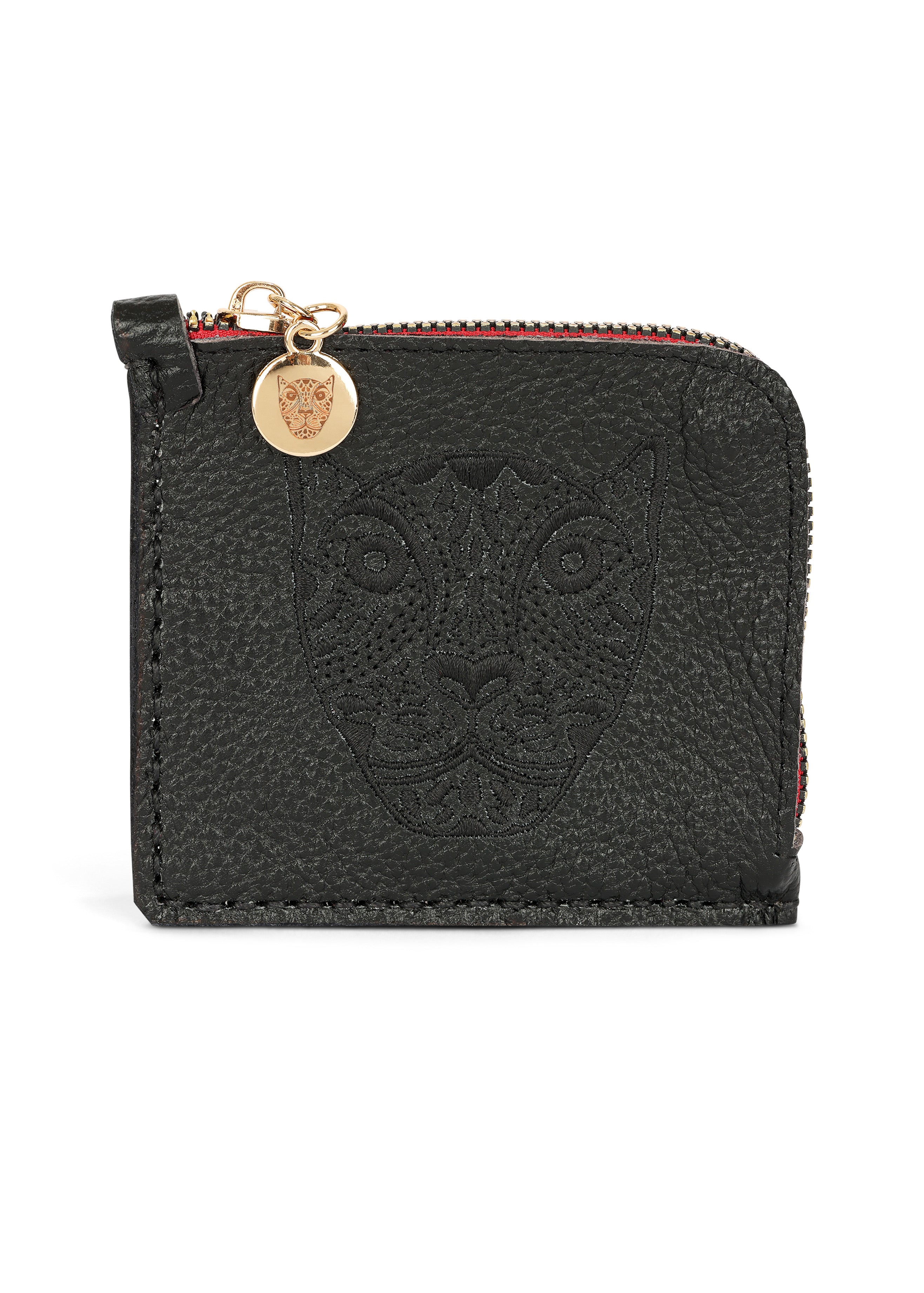 LOLA Y TULA Jaguar Embroidered Zip Around Wallet Black — main product shot