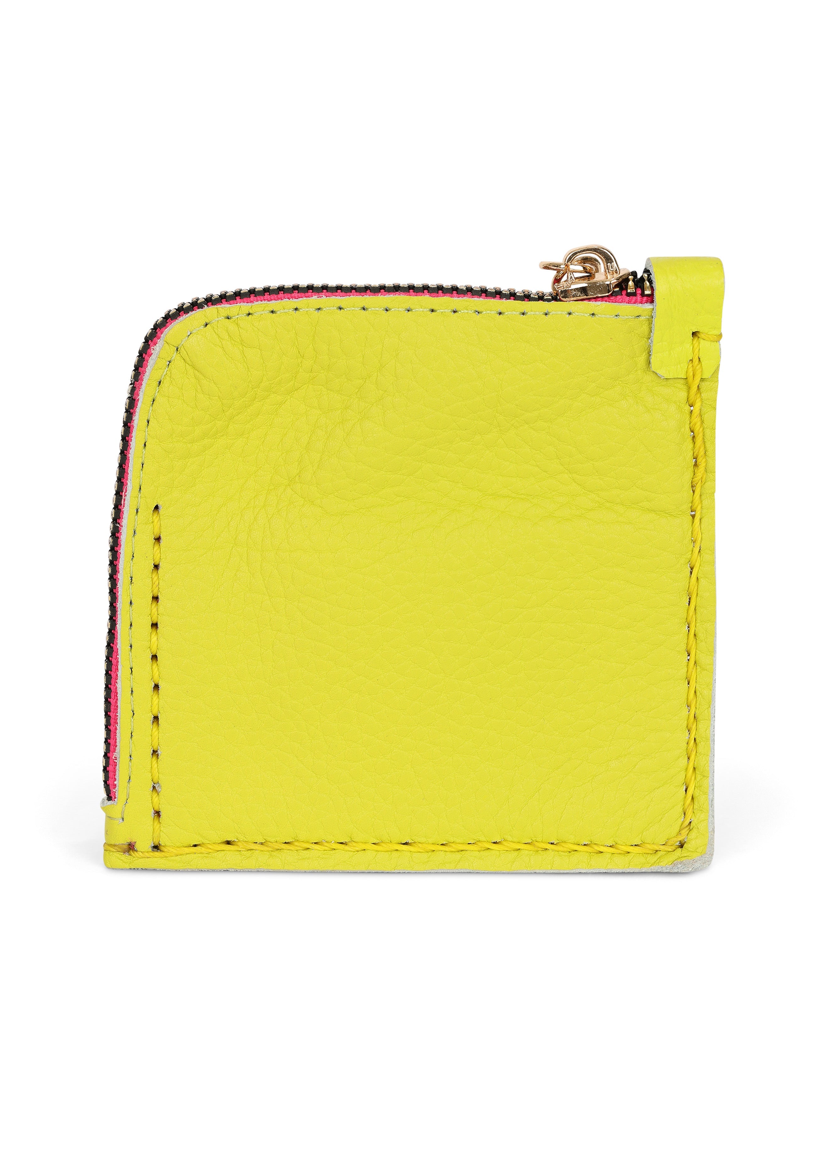 LOLA Y TULA Jaguar Embroidered Zip Around Wallet Yellow — detail close-up