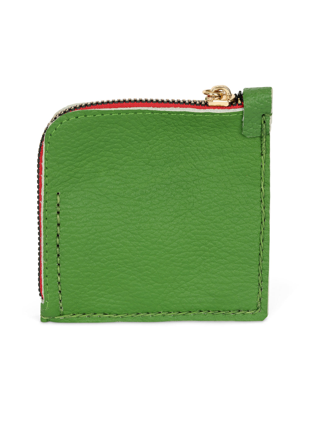 LOLA Y TULA Jaguar Embroidered Zip Around Wallet Green — detail close-up