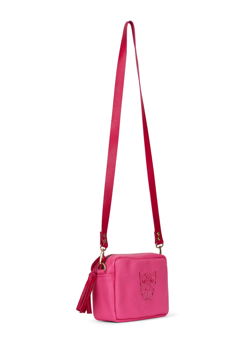 LOLA Y TULA Jaguar Lucia Crossbody Hot Pink — side view