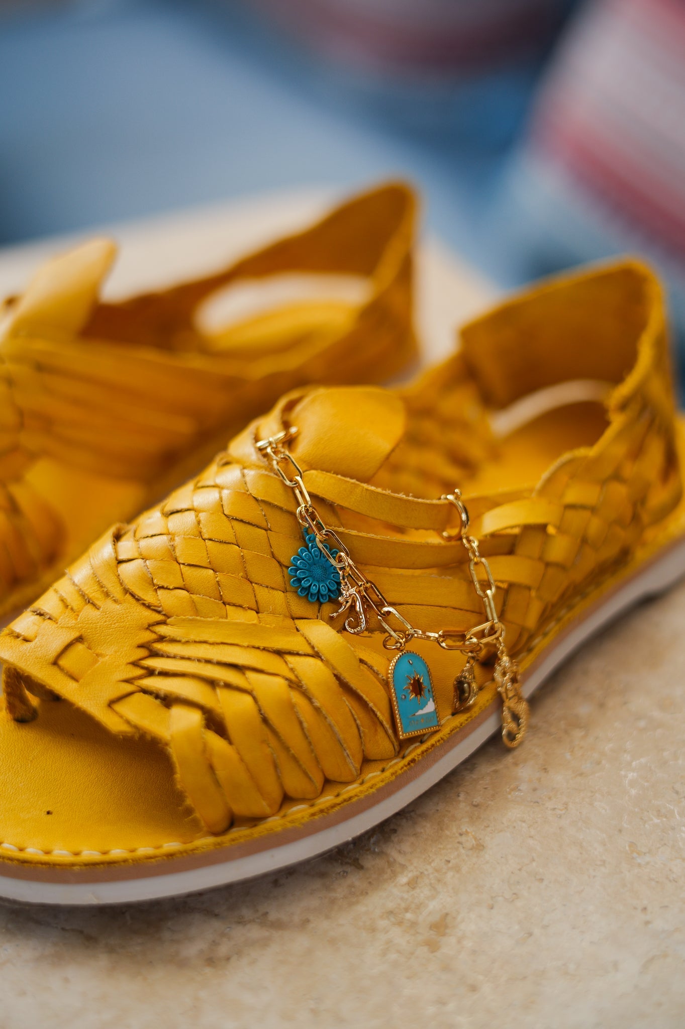 LOLA Y TULA Yellow Leather Pachuco Huarache — lifestyle context