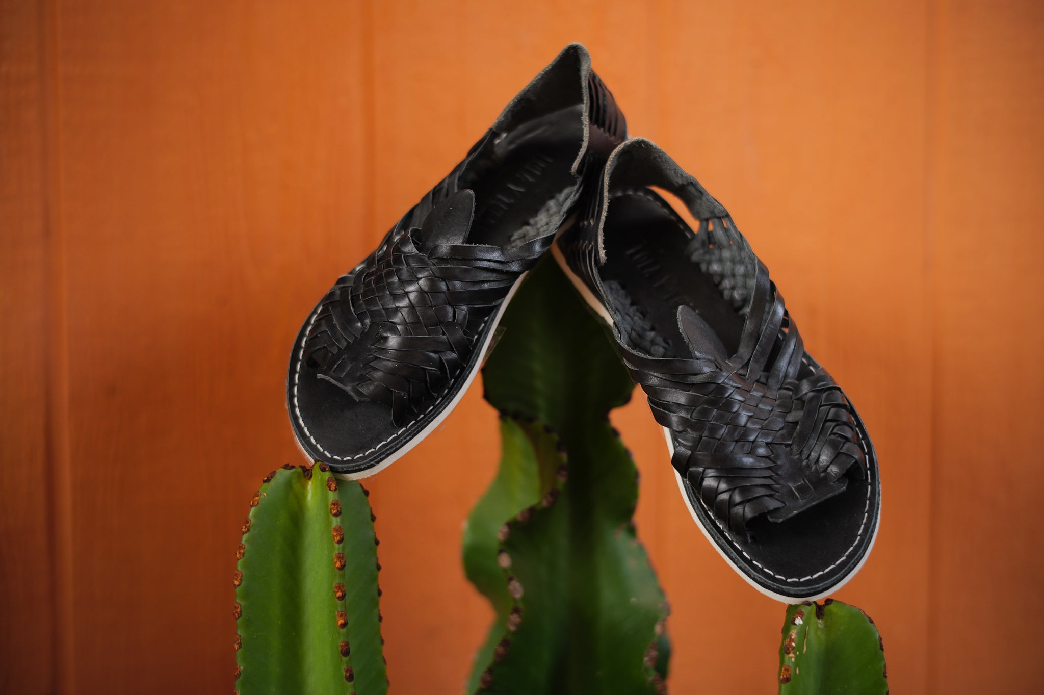 LOLA Y TULA Black Leather Pachuco Huarache — back view