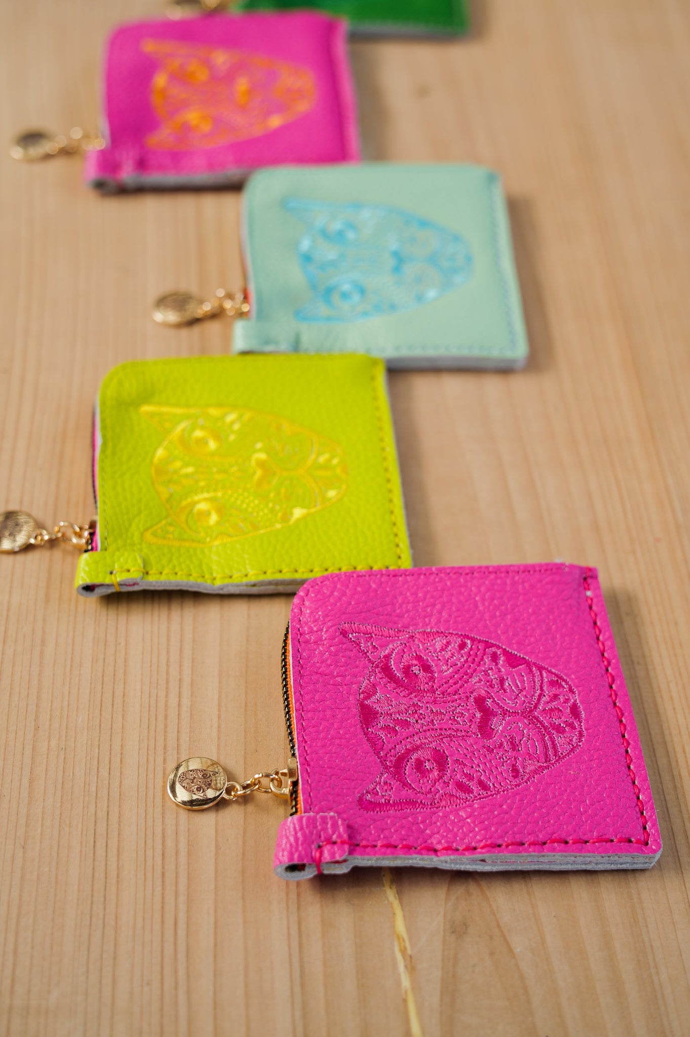 LOLA Y TULA Jaguar Embroidered Zip Around Wallet Hot Pink With Orange — back view