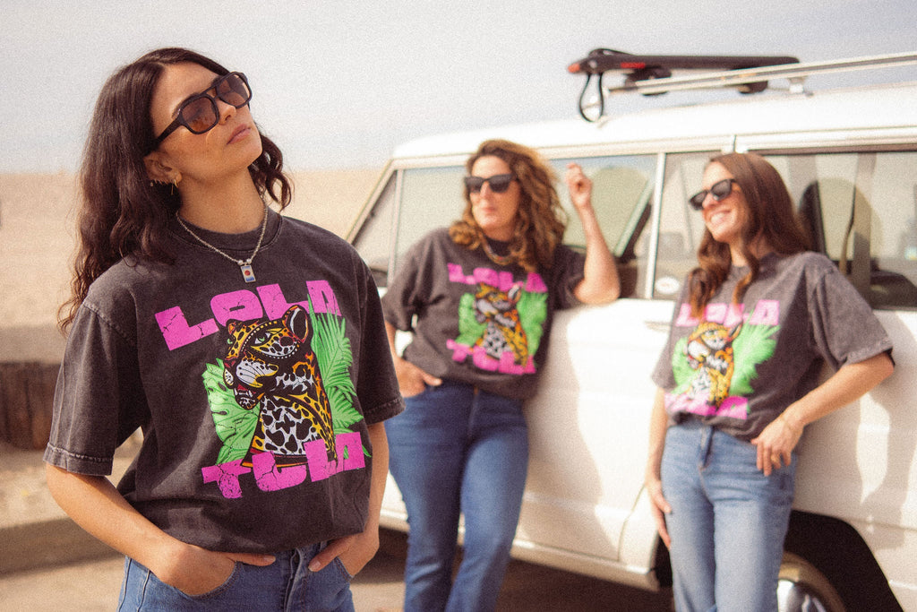 LOLA Y TULA Jungle Jaguar Tee // PINK — lifestyle context