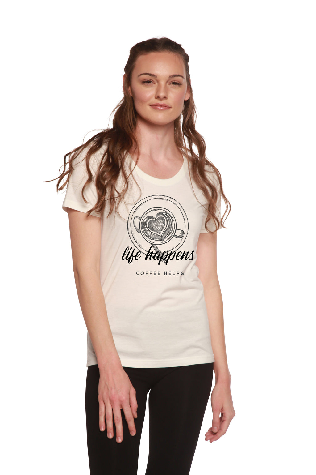 Spun Bamboo Life Happens Printed Women's Bamboo/Cotton Short Sleeve Scoop Neck T-Shirt — lifestyle context