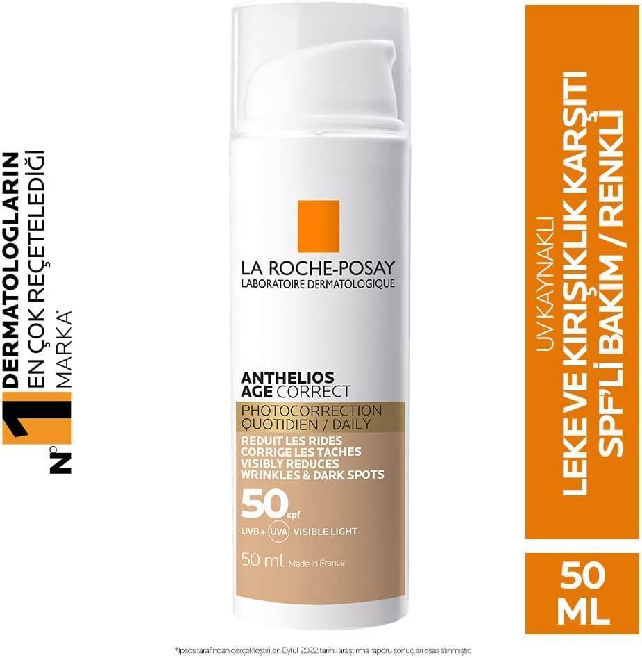La Roche Posay Anthelios Age Correct Daily Tinted Cream SPF50+ - Tinted Sunscreen Cream for Anti-Aging & Sensitive Skin