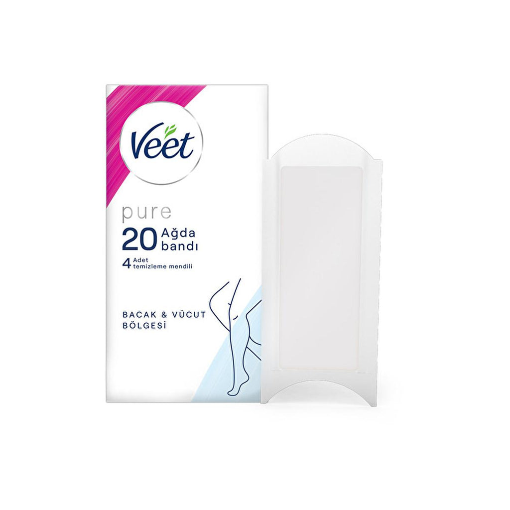 Veet Pure Wax Strips for Sensitive Skin - Hypoallergenic, Easy-Gelwax Technology for Legs & Body Hair Removal