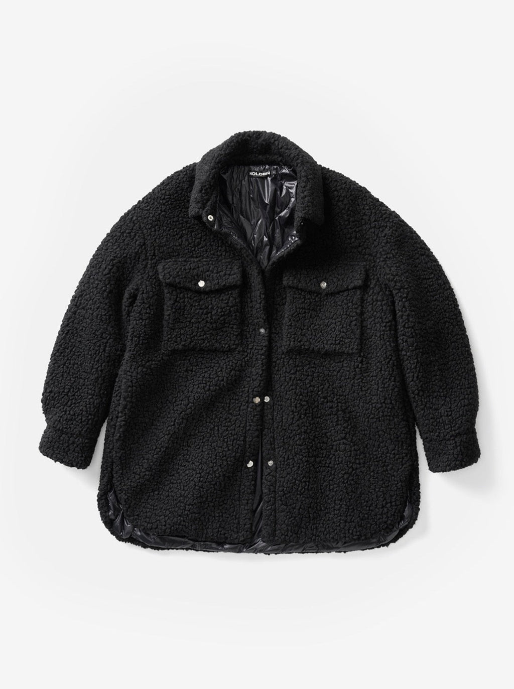 Holden Outerwear Padded Wool Sherpa Shirt Jacket - Black — lifestyle worn / used context