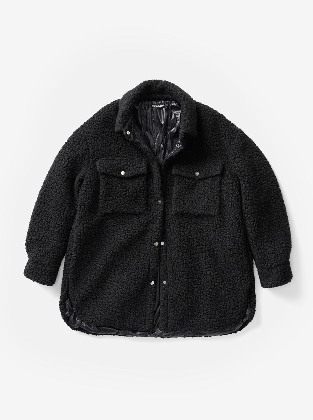 Holden Outerwear Padded Wool Sherpa Shirt Jacket - Black — lifestyle worn / used context