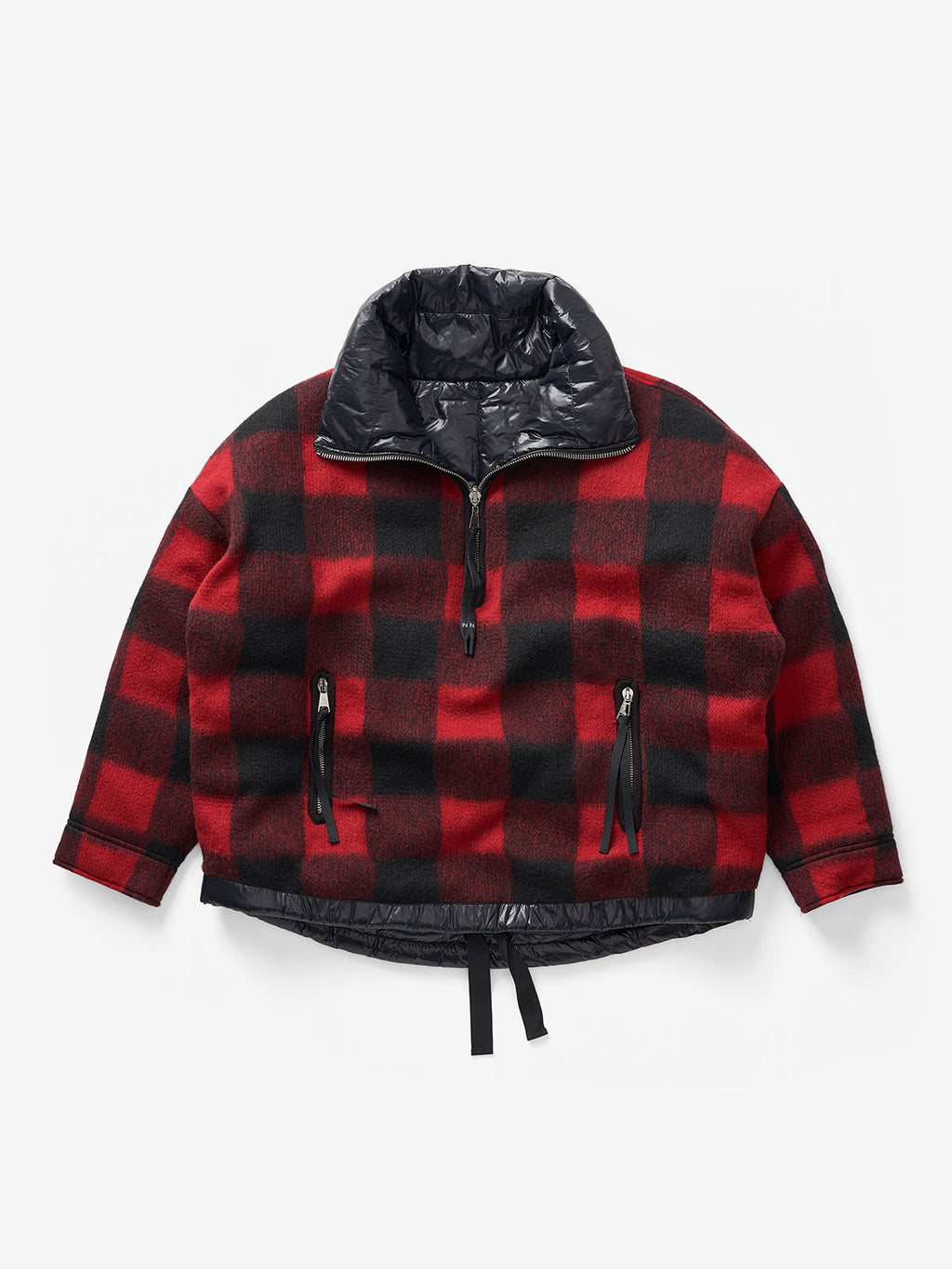 Holden Outerwear Reversible Wool Half Zip Puffer - Black Plaid — back view