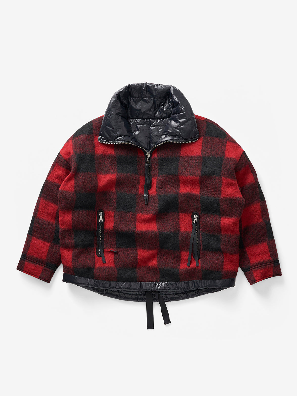 Holden Outerwear Reversible Wool Half Zip Puffer - Black Plaid — back view