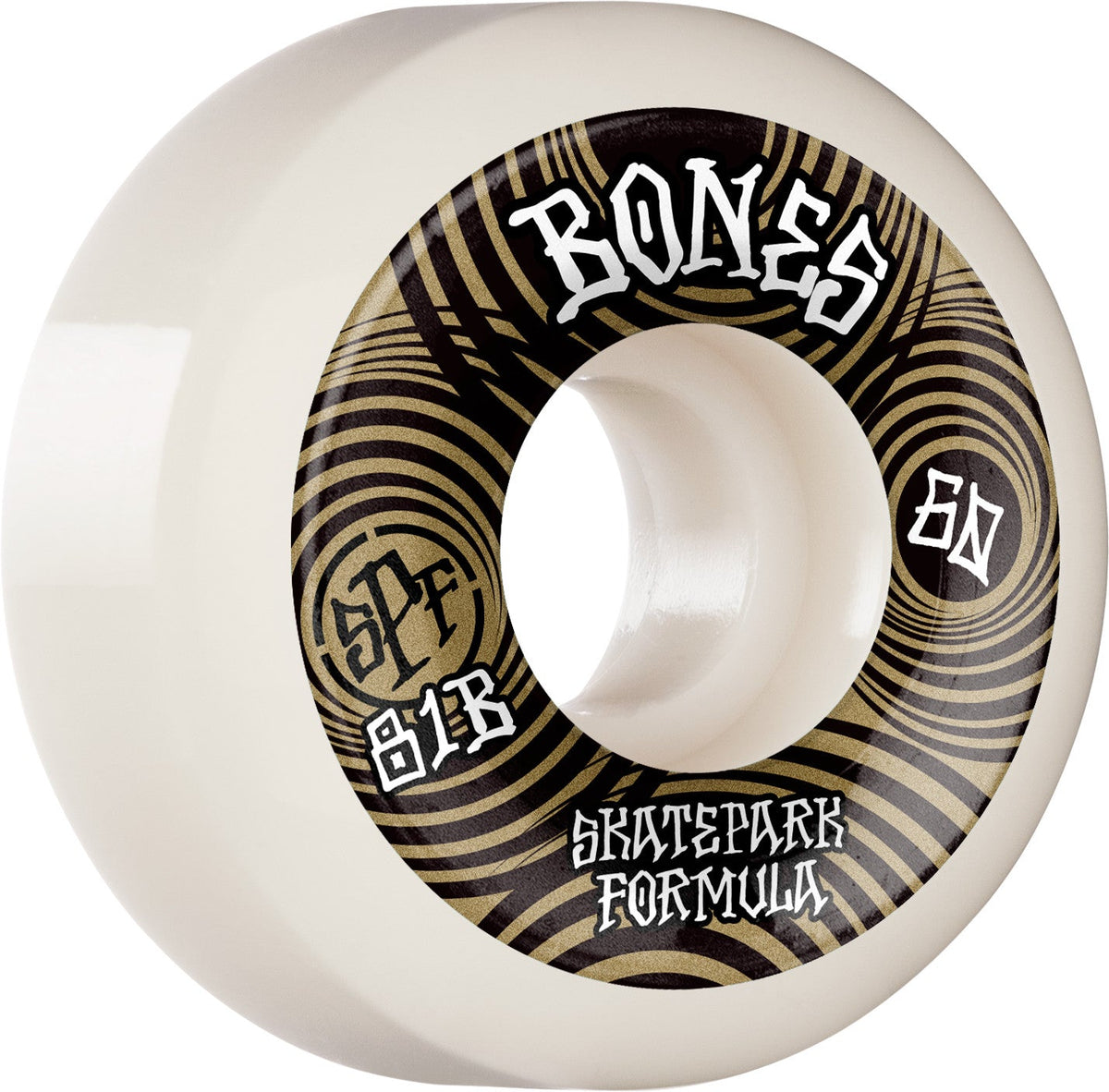 Bones SPF Ripples P5 Sidecut 60mm 101a Wheels - White/Gold (Set of 4) by Skates USA