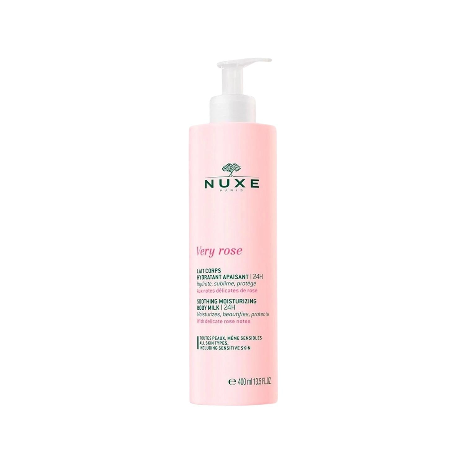 Nuxe Very Rose Soothing Moisturizing Body Milk - Hydrating Skincare for Dry Skin, 13.53 fl oz