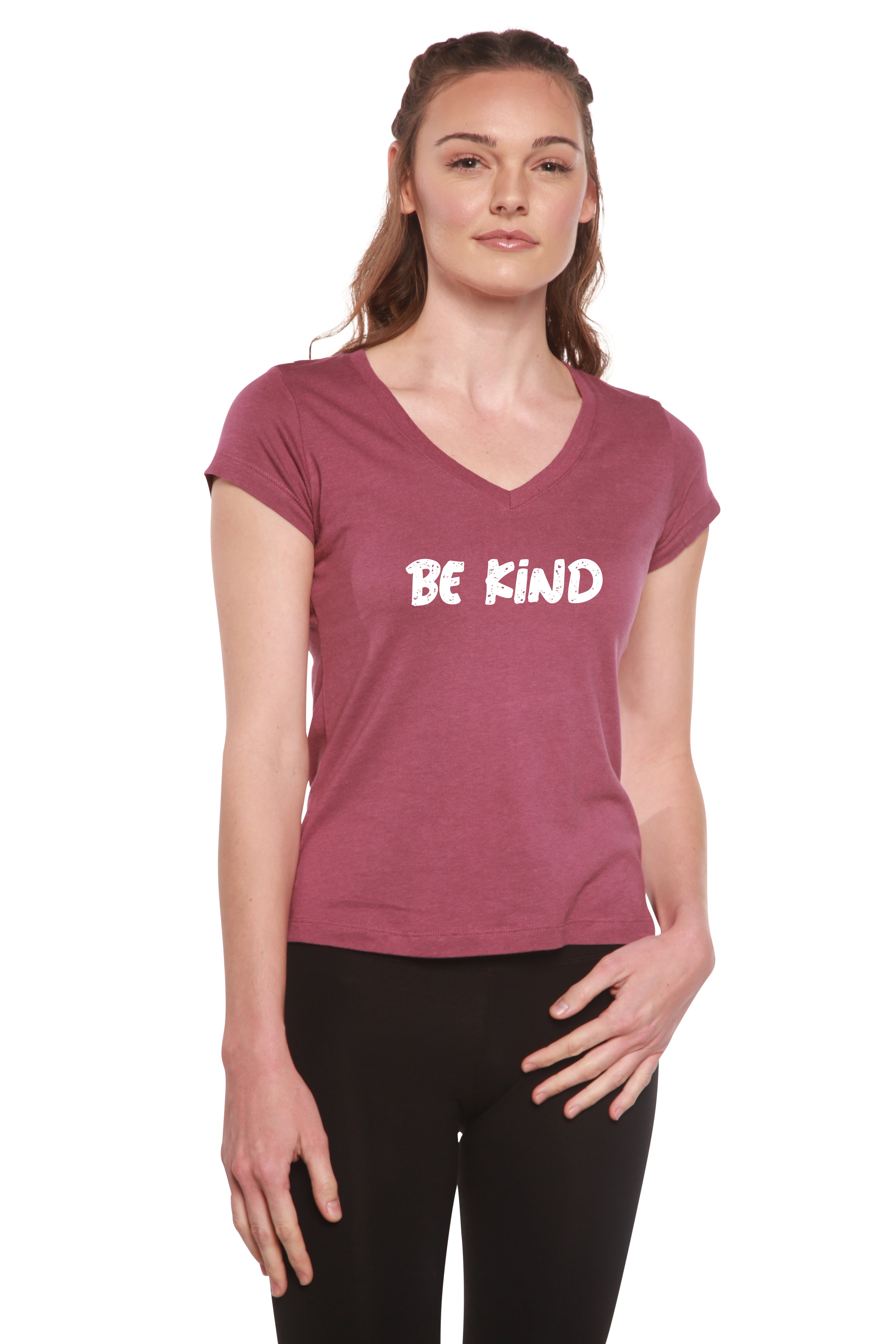 Spun Bamboo Be Kind Printed Women's Bamboo Viscose/Cotton V-Neck Cap Sleeve T-Shirt — main product shot