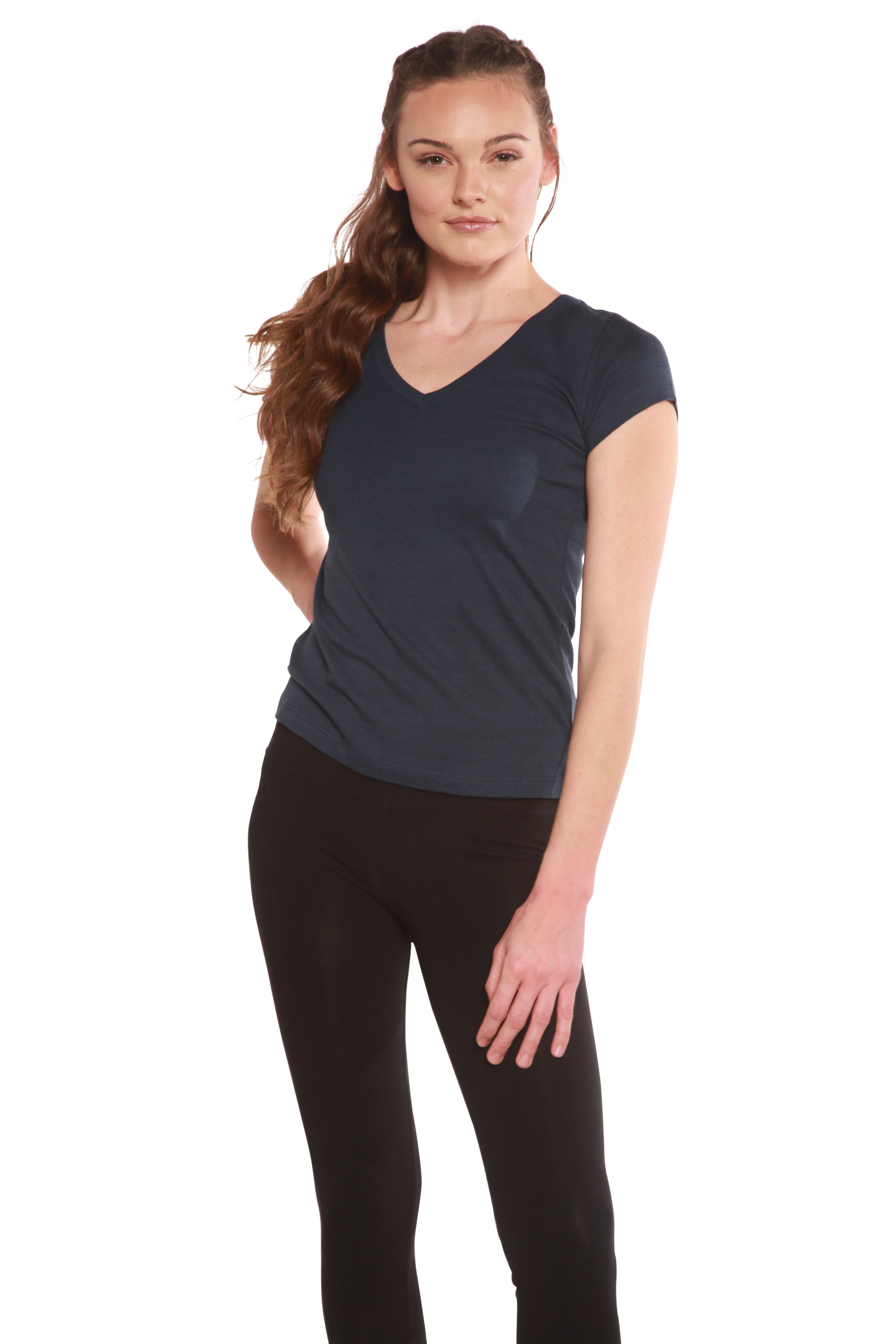 Spun Bamboo Clearance Women's Bamboo V-Neck Cap Sleeve T-Shirt — back view