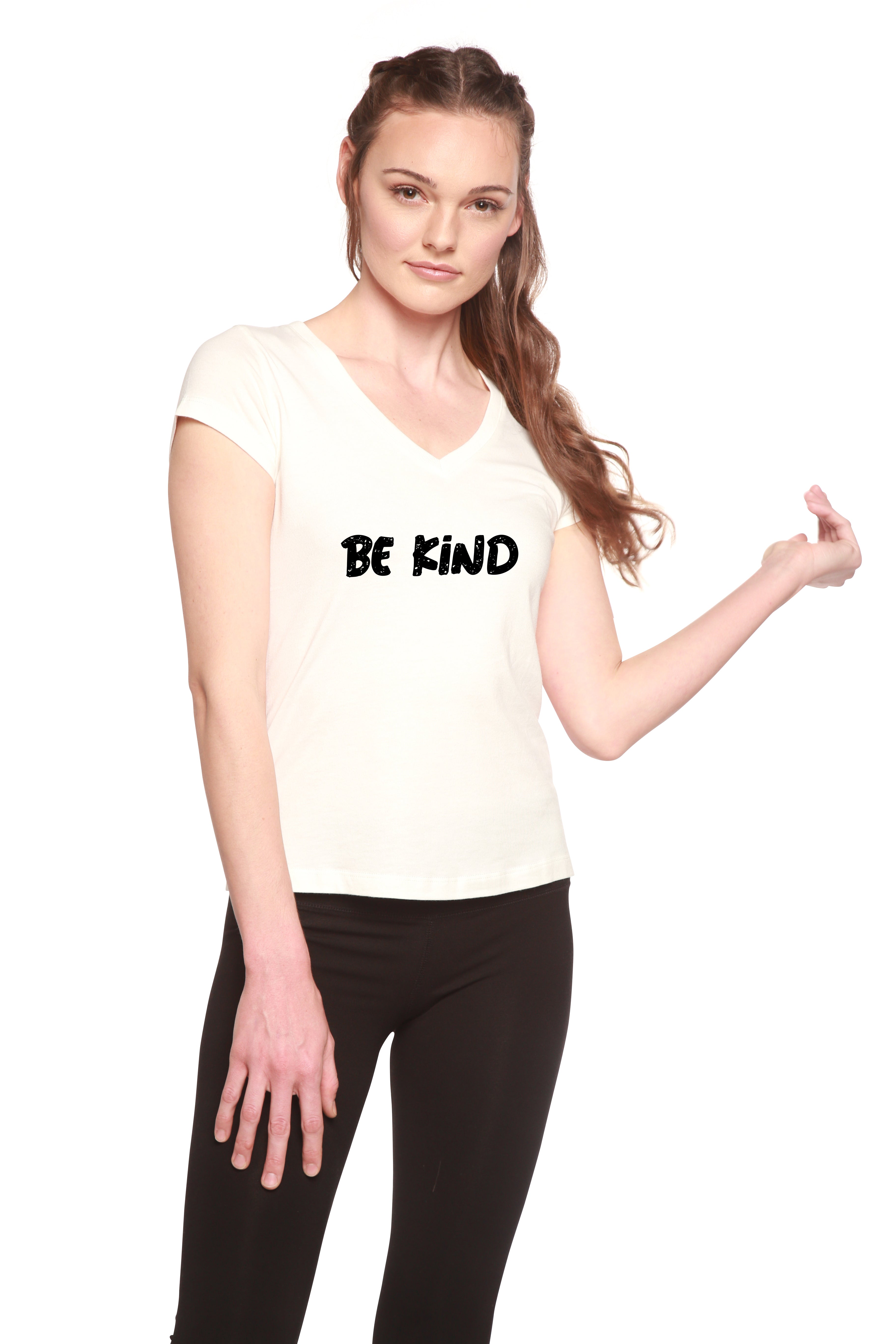 Spun Bamboo Be Kind Printed Women's Bamboo Viscose/Cotton V-Neck Cap Sleeve T-Shirt — back view