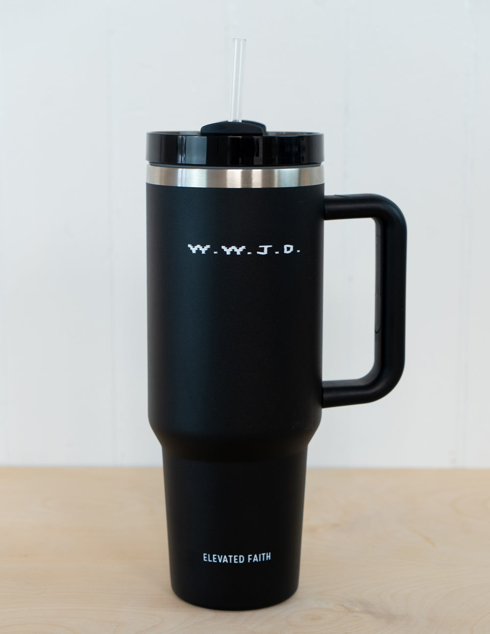 Elevated Faith WWJD 40 oz Tumbler — detail close-up