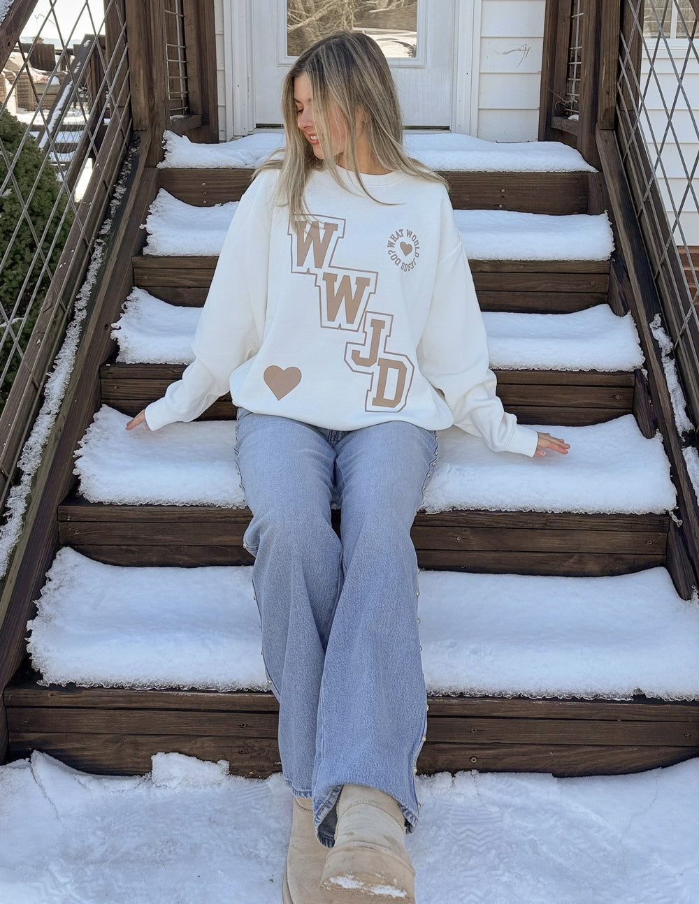 Elevated Faith WWJD Varsity Unisex Crewneck — detail shot 6