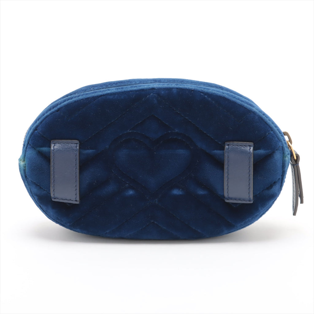 Bolt Boutique Gucci GG Marmont Velvet &amp; Leather Waist Bag Blue 476434  #2614 — detail close-up