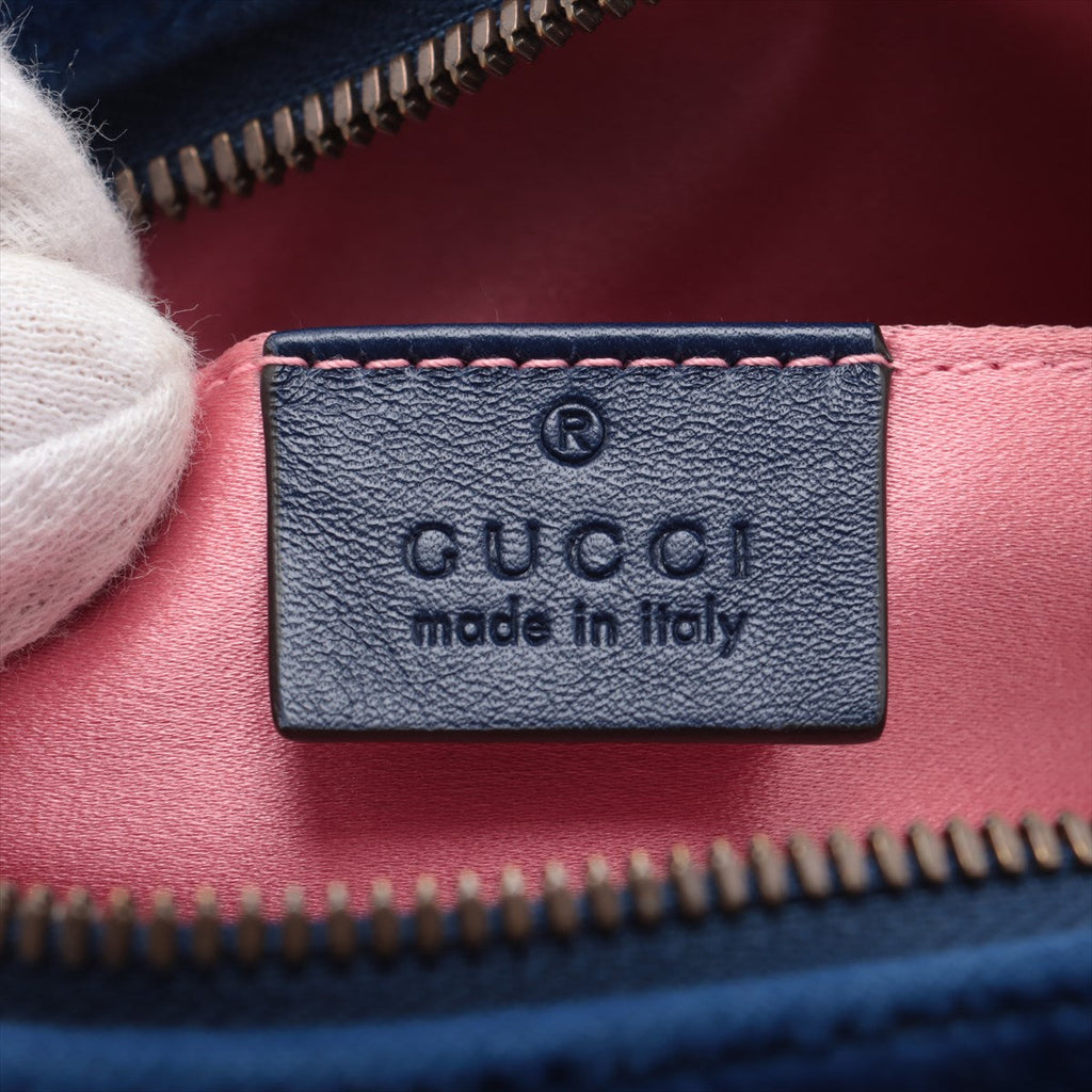Bolt Boutique Gucci GG Marmont Velvet &amp; Leather Waist Bag Blue 476434  #2614 — size reference