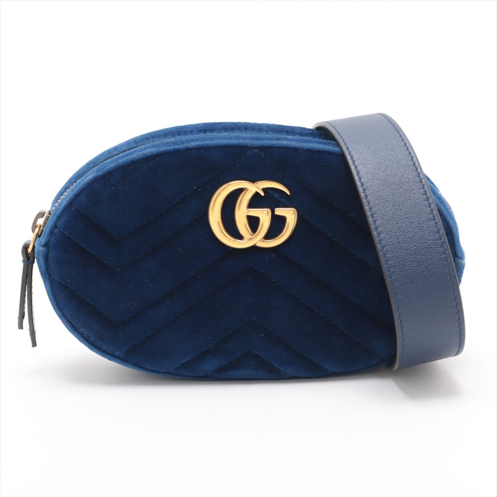 Bolt Boutique Gucci GG Marmont Velvet &amp; Leather Waist Bag Blue 476434  #2614 — main product shot