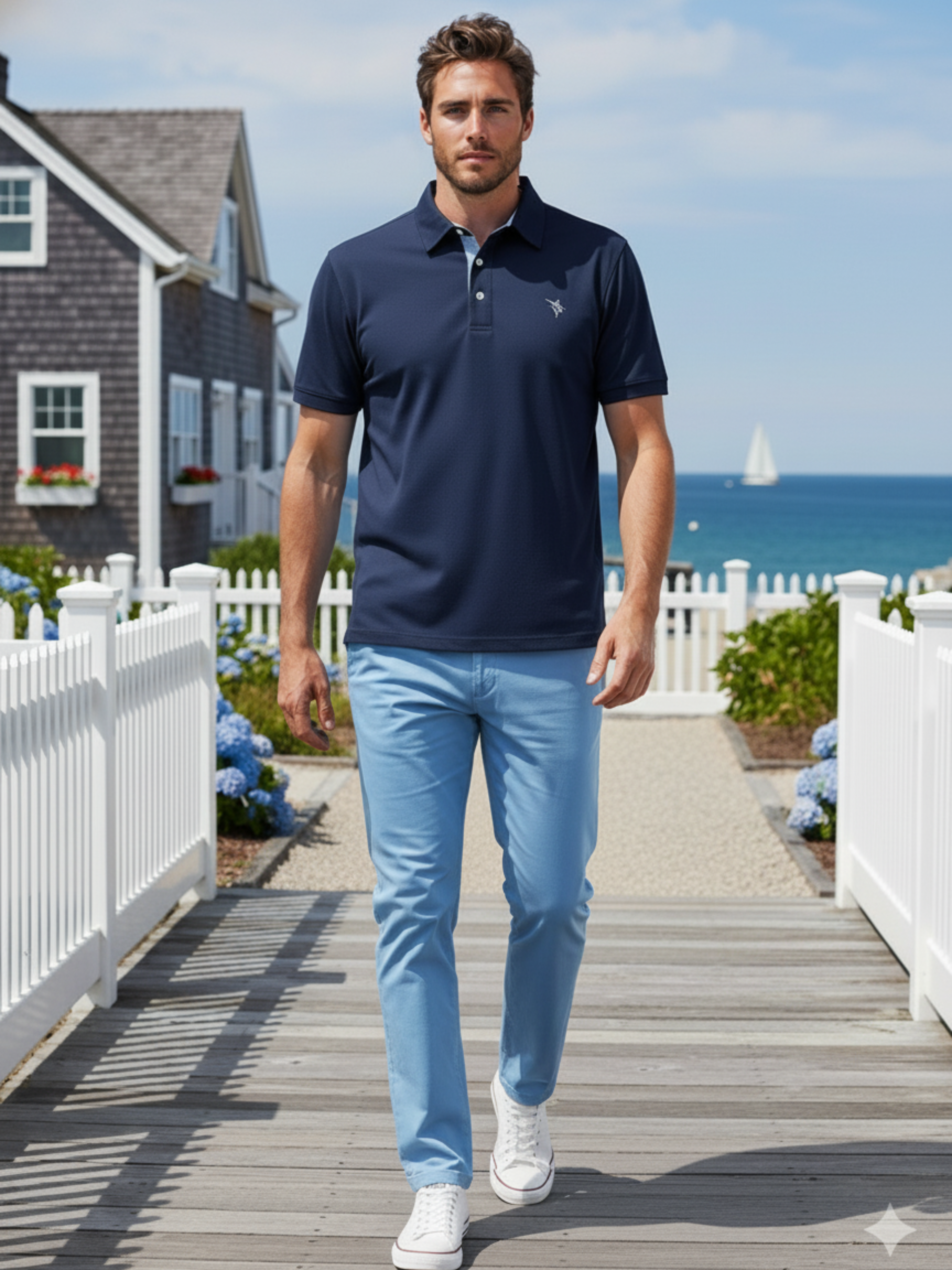 White Water Life Coastline polo navy — lifestyle context