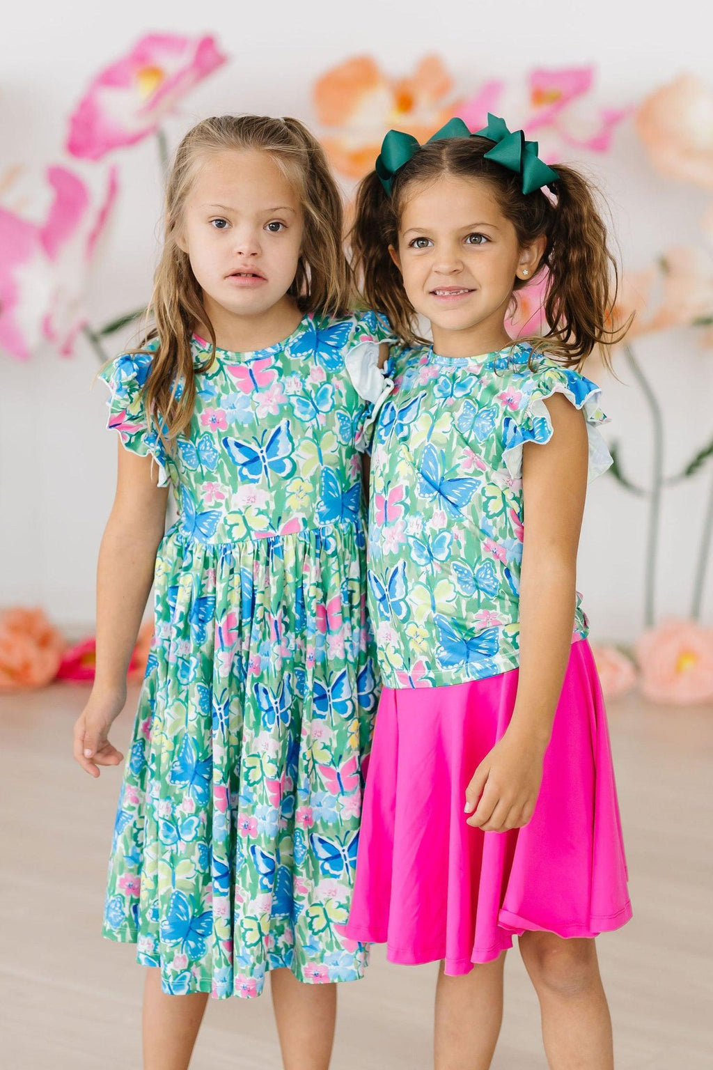 Mila & Rose ® Watercolor Butterflies S/S Ruffle Tee — detail close-up