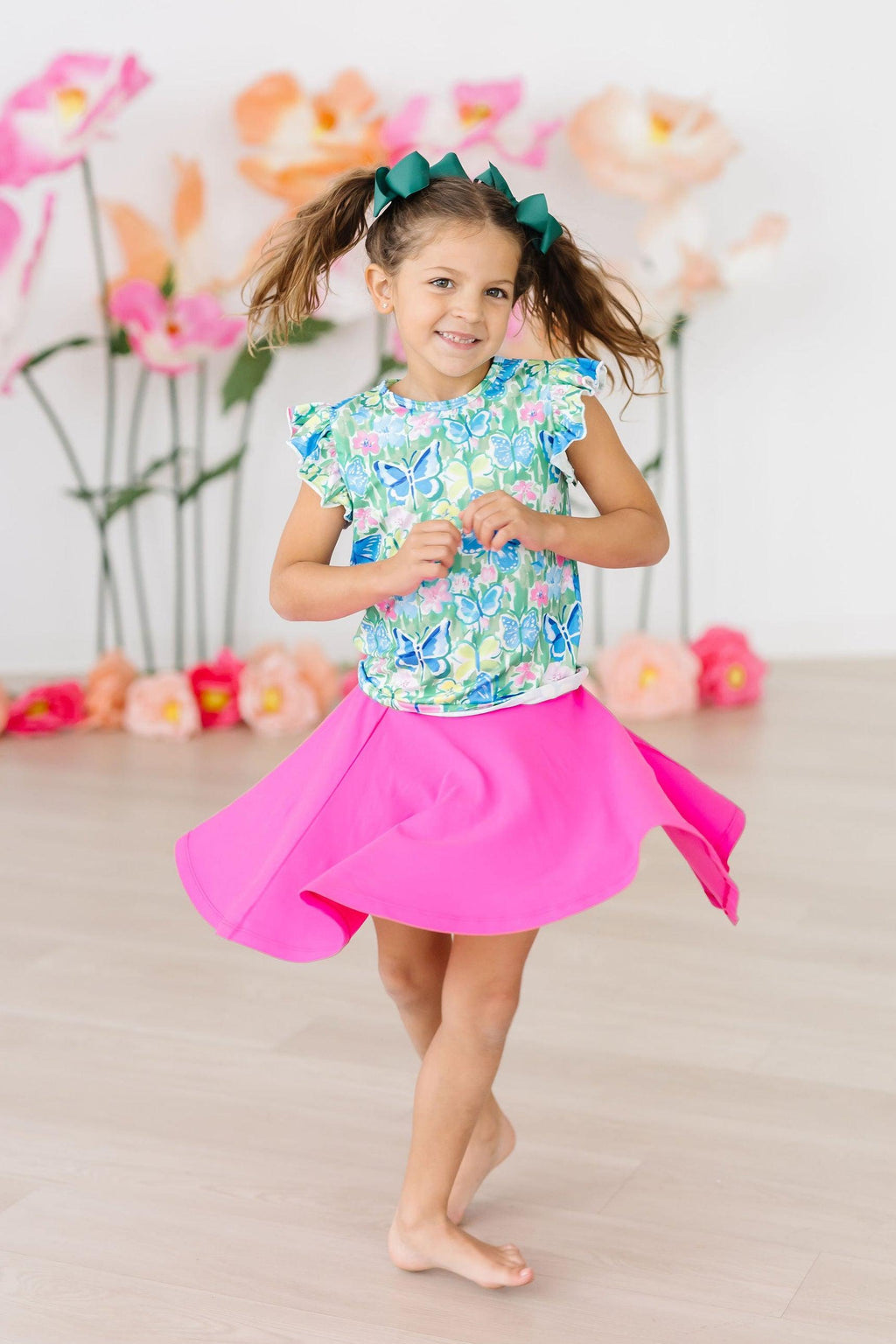Mila & Rose ® Watercolor Butterflies S/S Ruffle Tee — side view