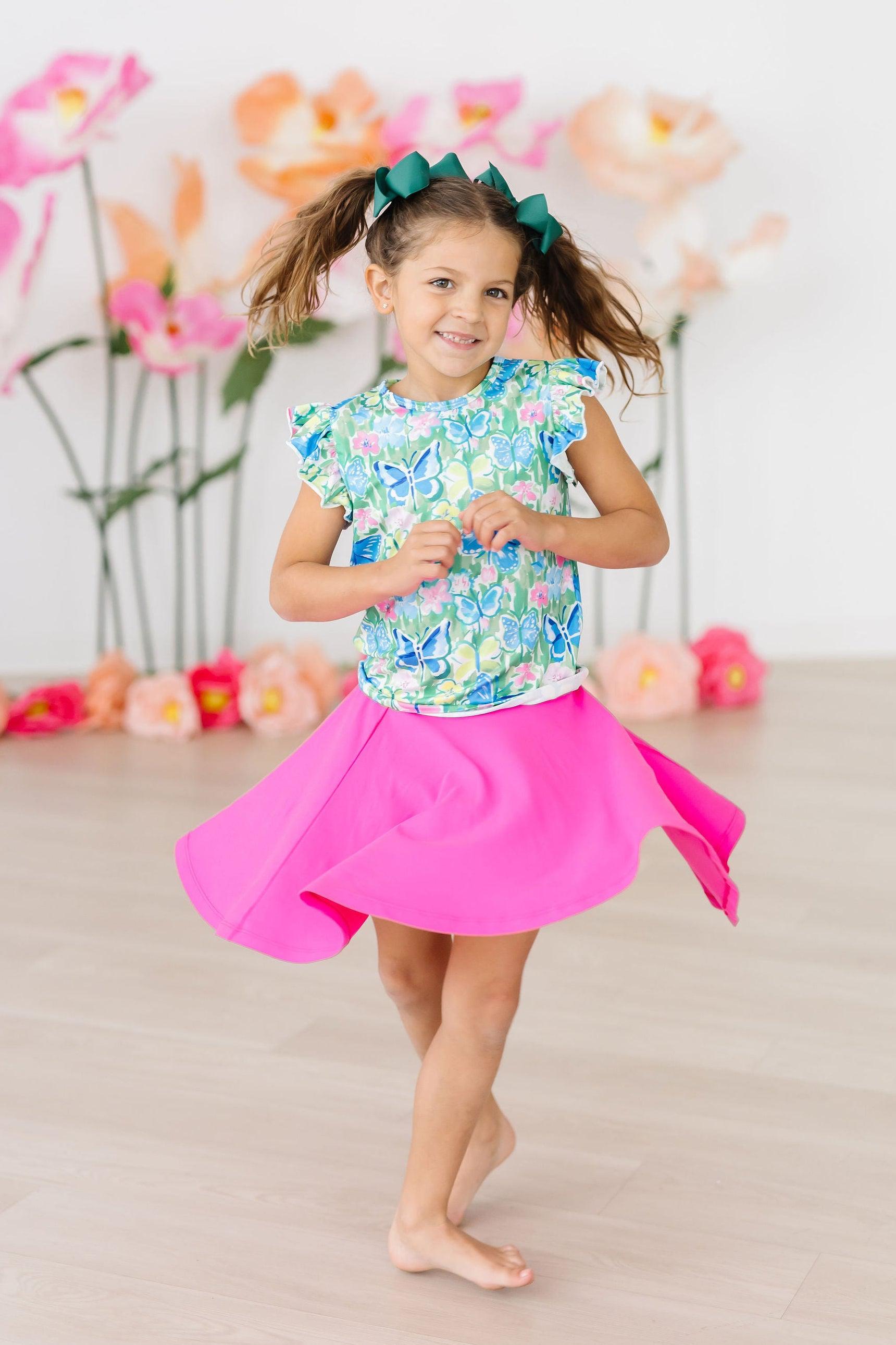 Mila & Rose ® Watercolor Butterflies S/S Ruffle Tee — side view