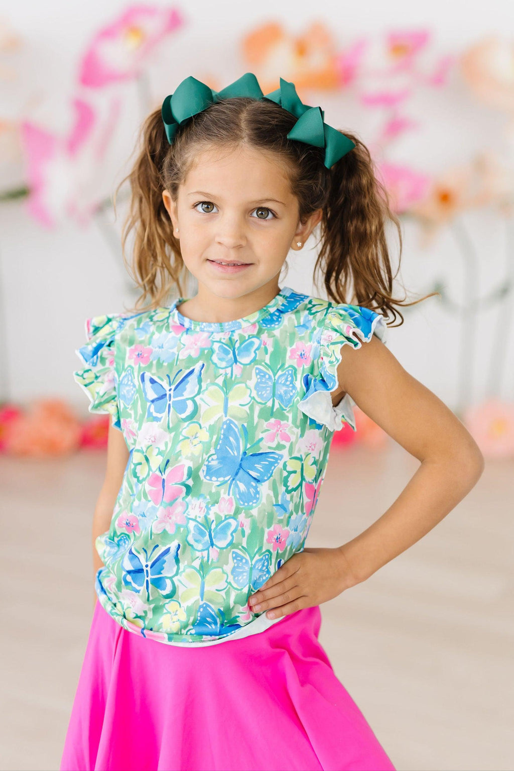 Mila & Rose ® Watercolor Butterflies S/S Ruffle Tee — back view