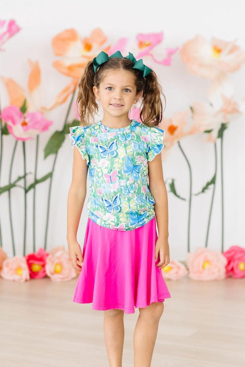 Mila & Rose ® Watercolor Butterflies S/S Ruffle Tee — in-use photo