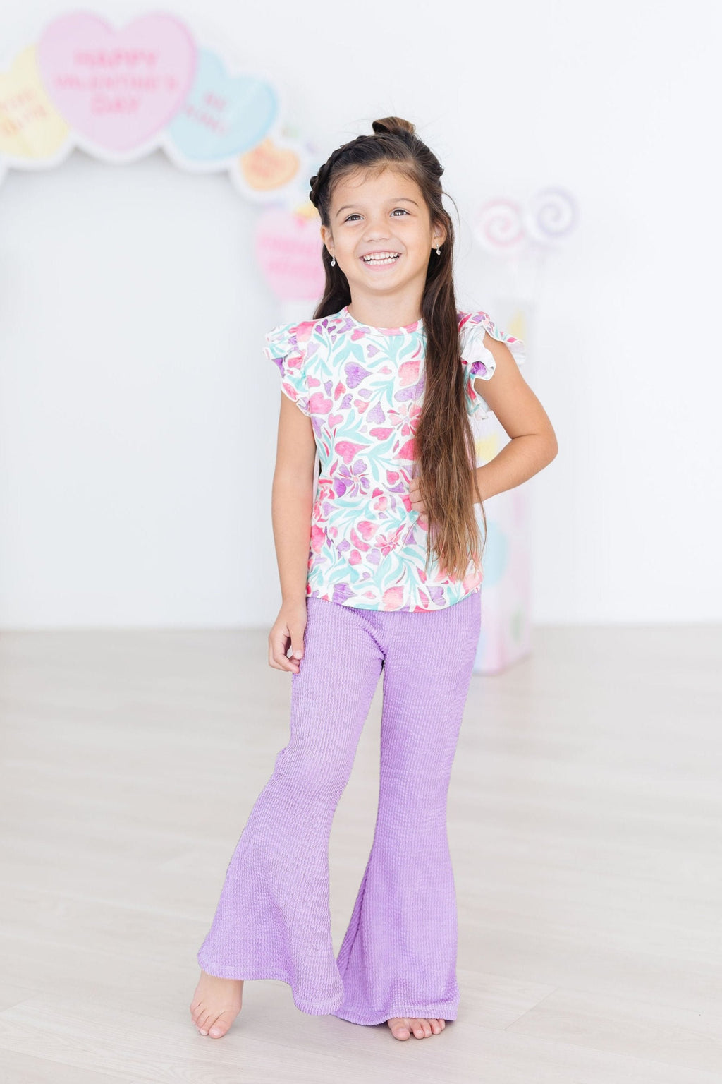 Mila & Rose ® Watercolor Hearts S/S Ruffle Tee — back view