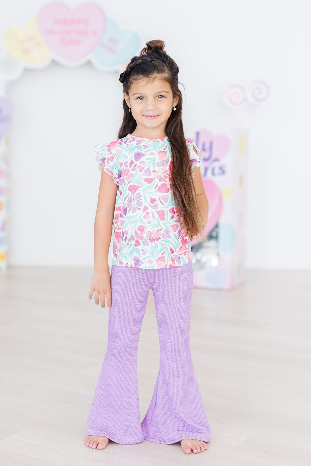 Mila & Rose ® Watercolor Hearts S/S Ruffle Tee — in-use photo