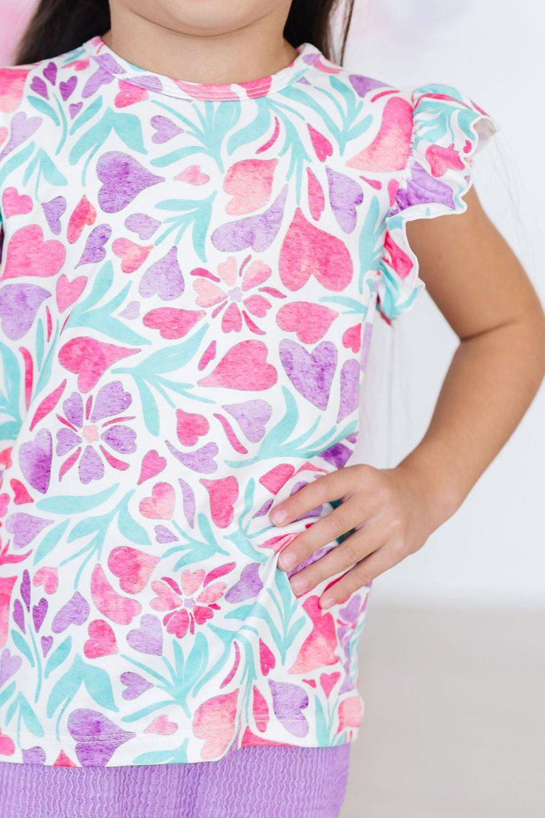 Mila & Rose ® Watercolor Hearts S/S Ruffle Tee — lifestyle context