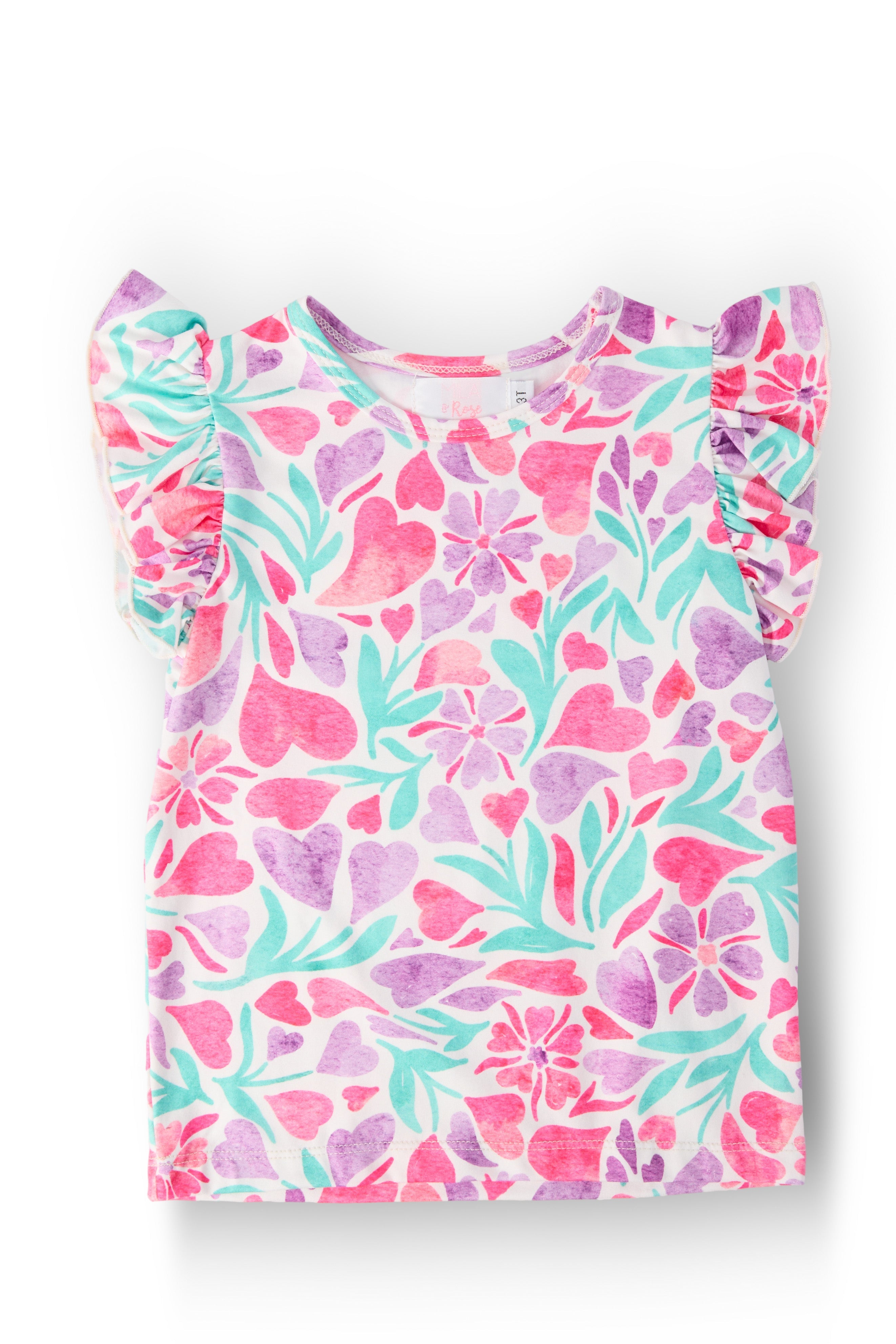 Mila & Rose ® Watercolor Hearts S/S Ruffle Tee — main product shot