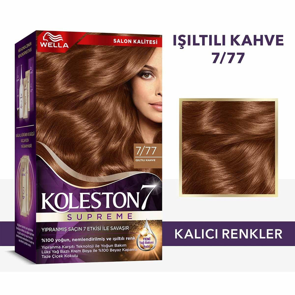 Wella Koleston Supreme Hair Dye 7/77 Işıltılı Kahve - Luxurious Cream Dye for Vibrant Color