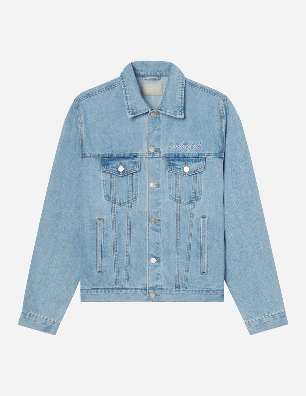 Elevated Faith What a Friend In Jesus Denim Jacket — side view