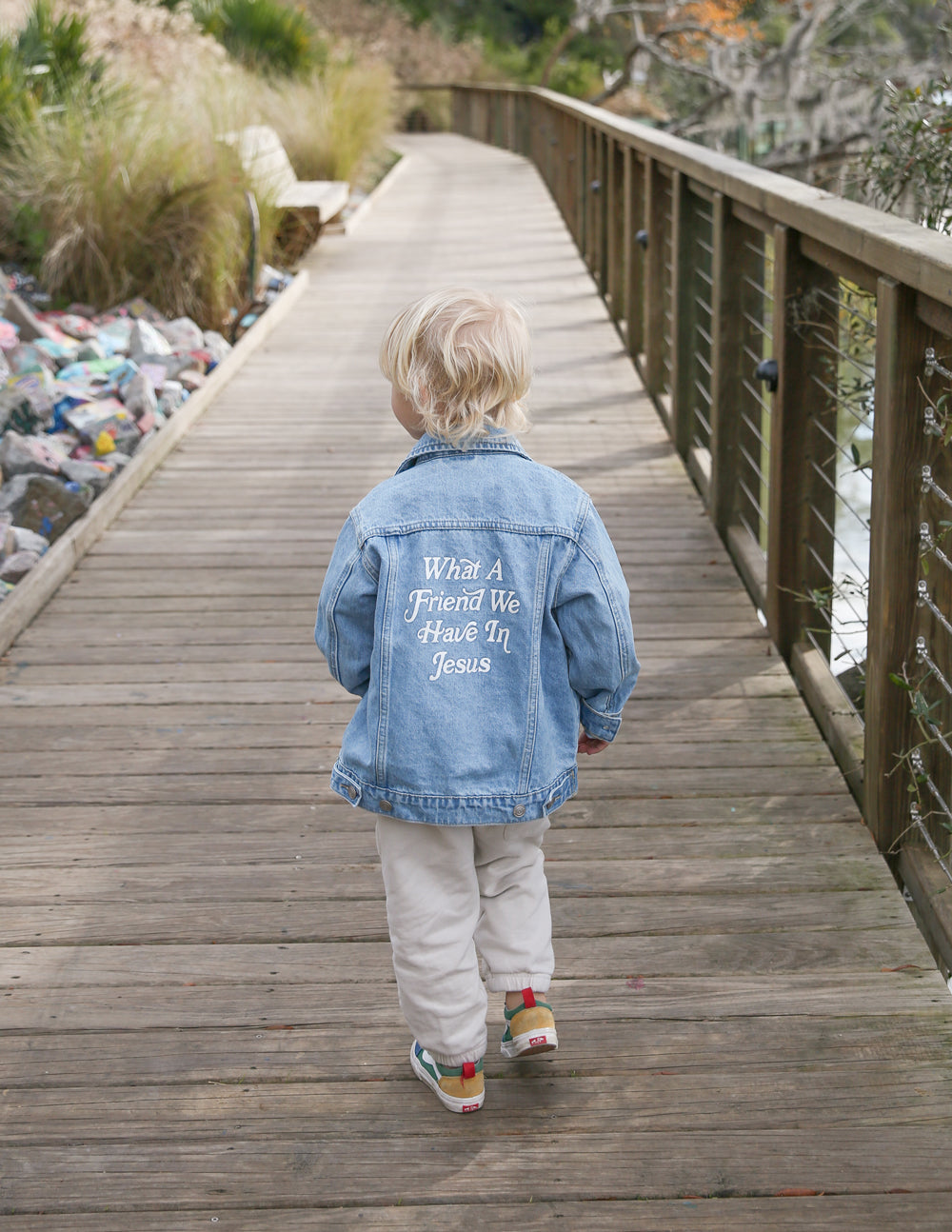 Elevated Faith What a Friend in Jesus Kids Denim Jacket — packaging