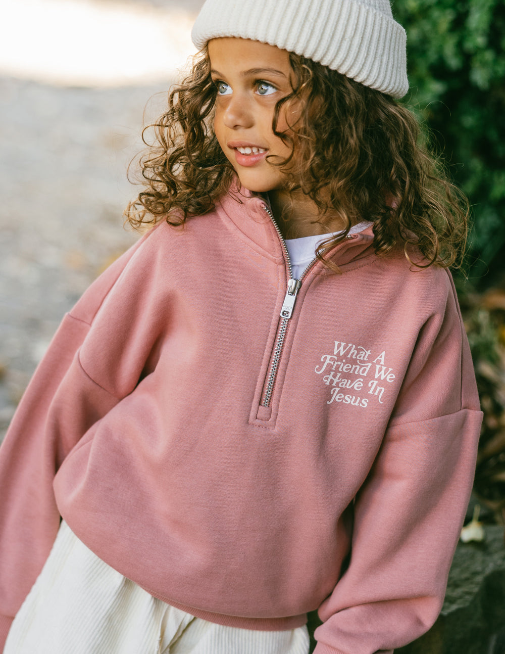 Elevated Faith What a Friend in Jesus Kids Half-Zip — construction detail