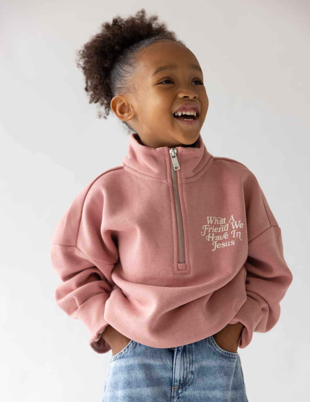 Elevated Faith What a Friend in Jesus Kids Half-Zip — lifestyle worn / used context