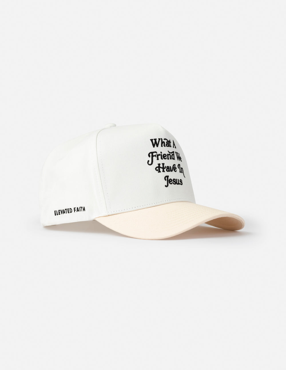 Elevated Faith What a Friend in Jesus Trucker Hat — fabric or material detail