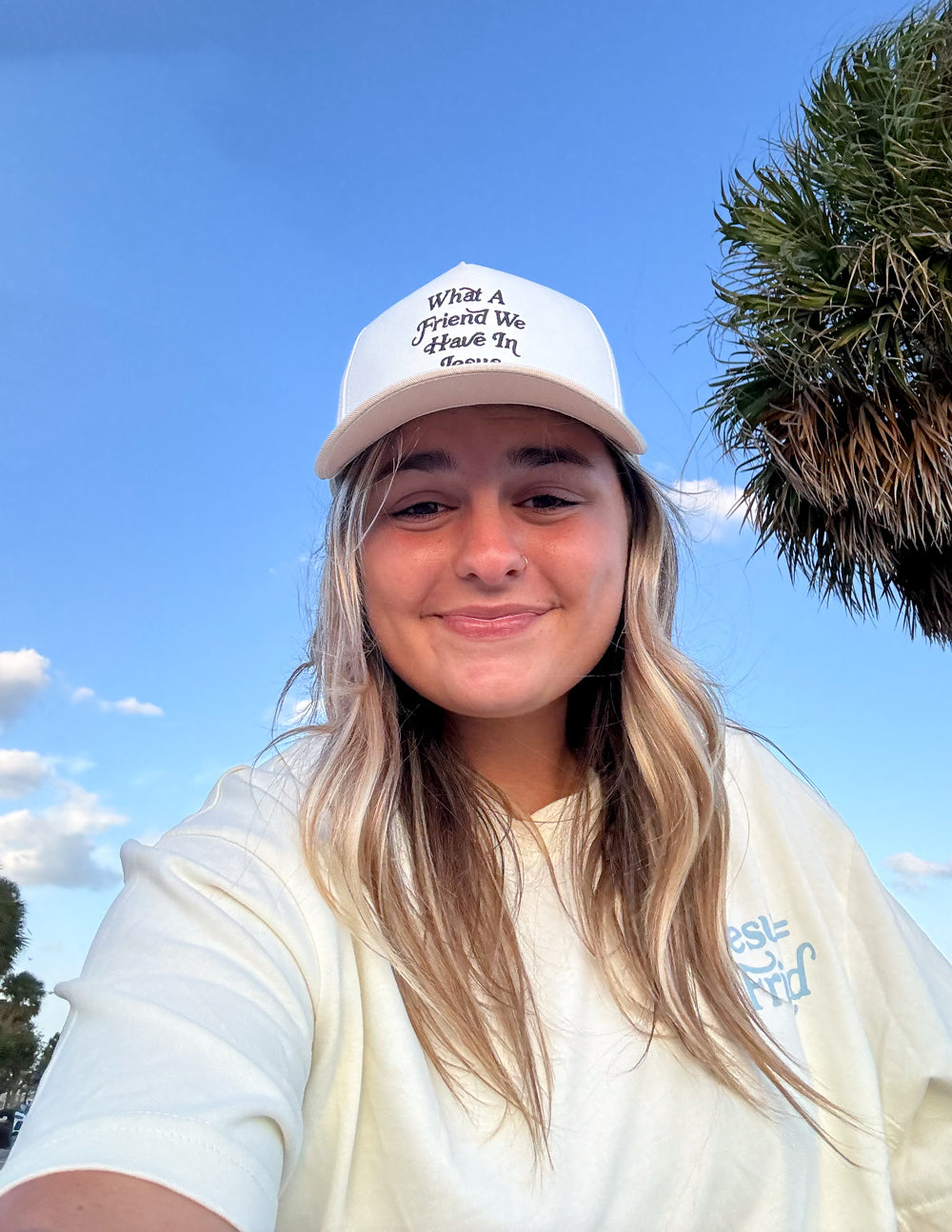 Elevated Faith What a Friend in Jesus Trucker Hat — alternative angle