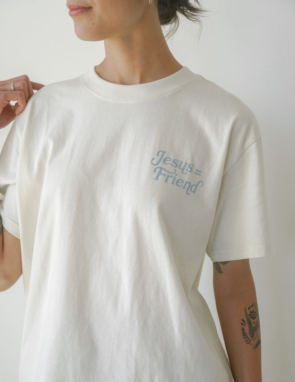 Elevated Faith What a Friend in Jesus Unisex Tee — detail close-up