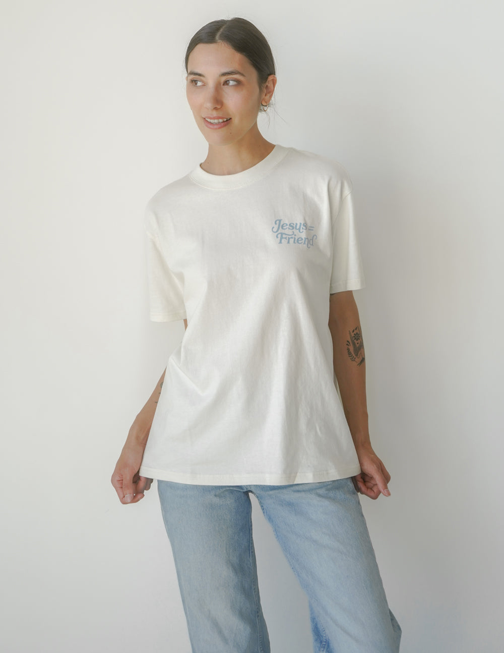 Elevated Faith What a Friend in Jesus Unisex Tee — side view