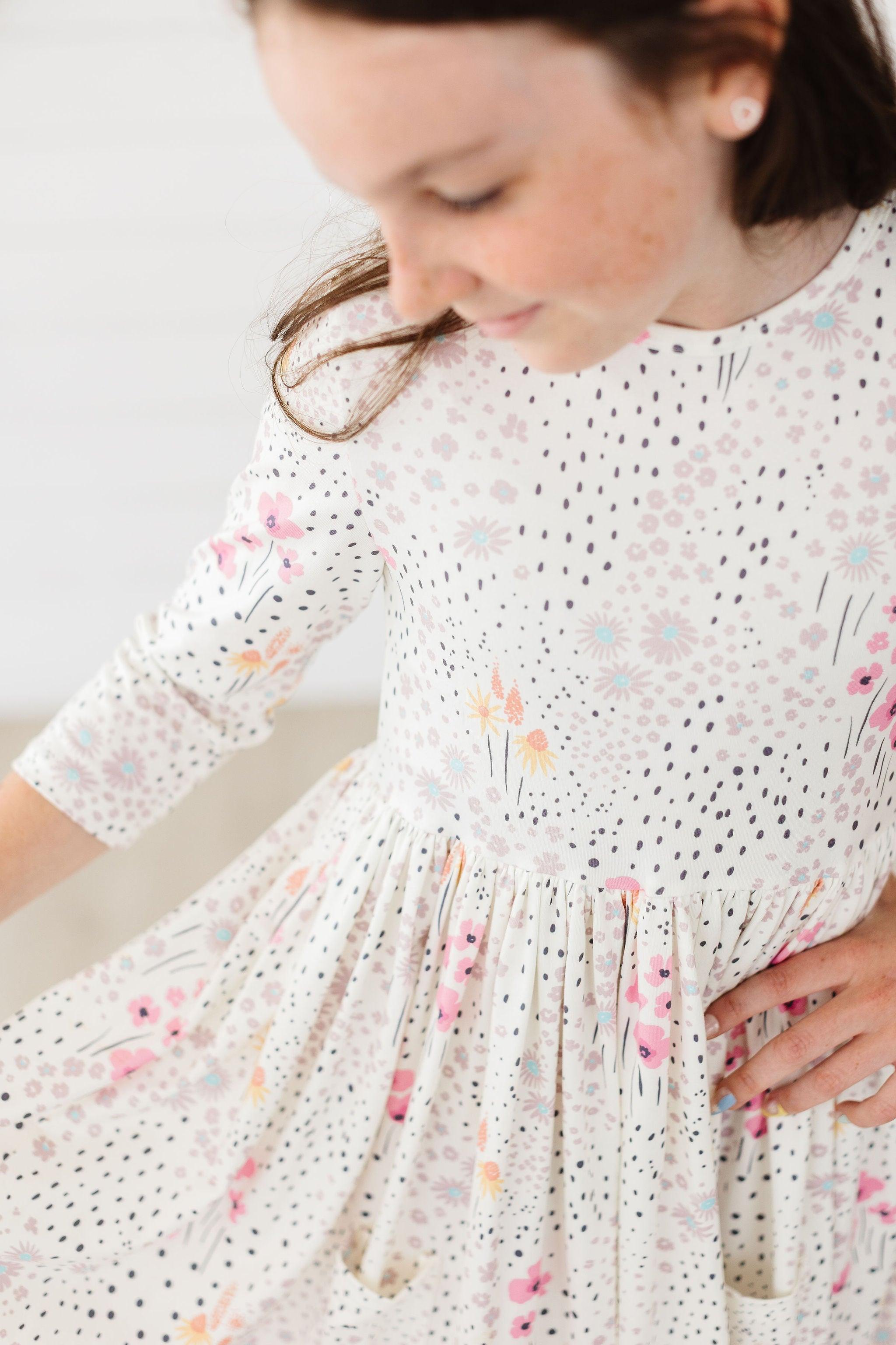 Mila & Rose ® SALE Whimsical Wildflowers 3/4 Sleeve Pocket Twirl Dress — lifestyle context