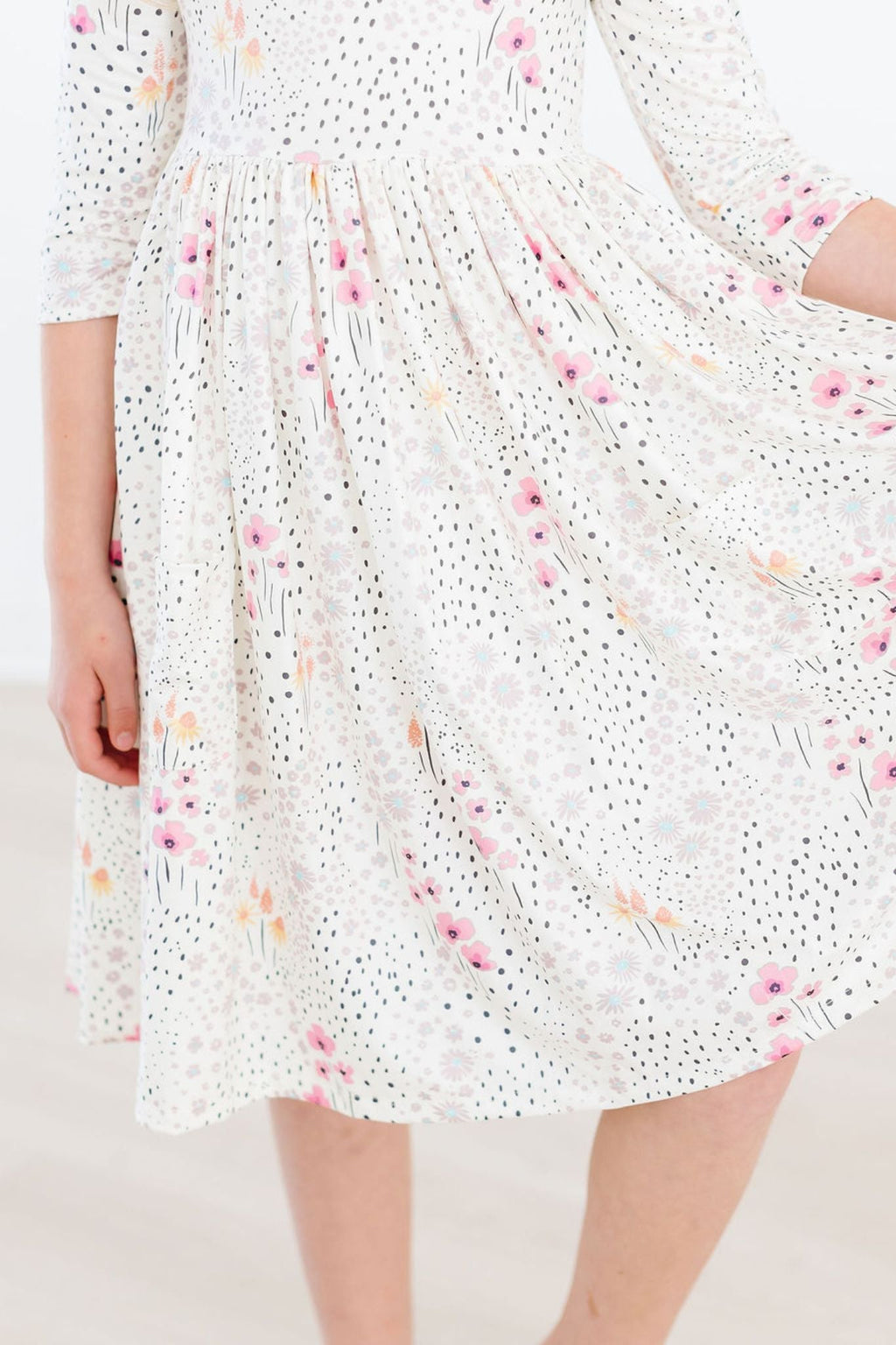 Mila & Rose ® SALE Whimsical Wildflowers 3/4 Sleeve Pocket Twirl Dress — side view